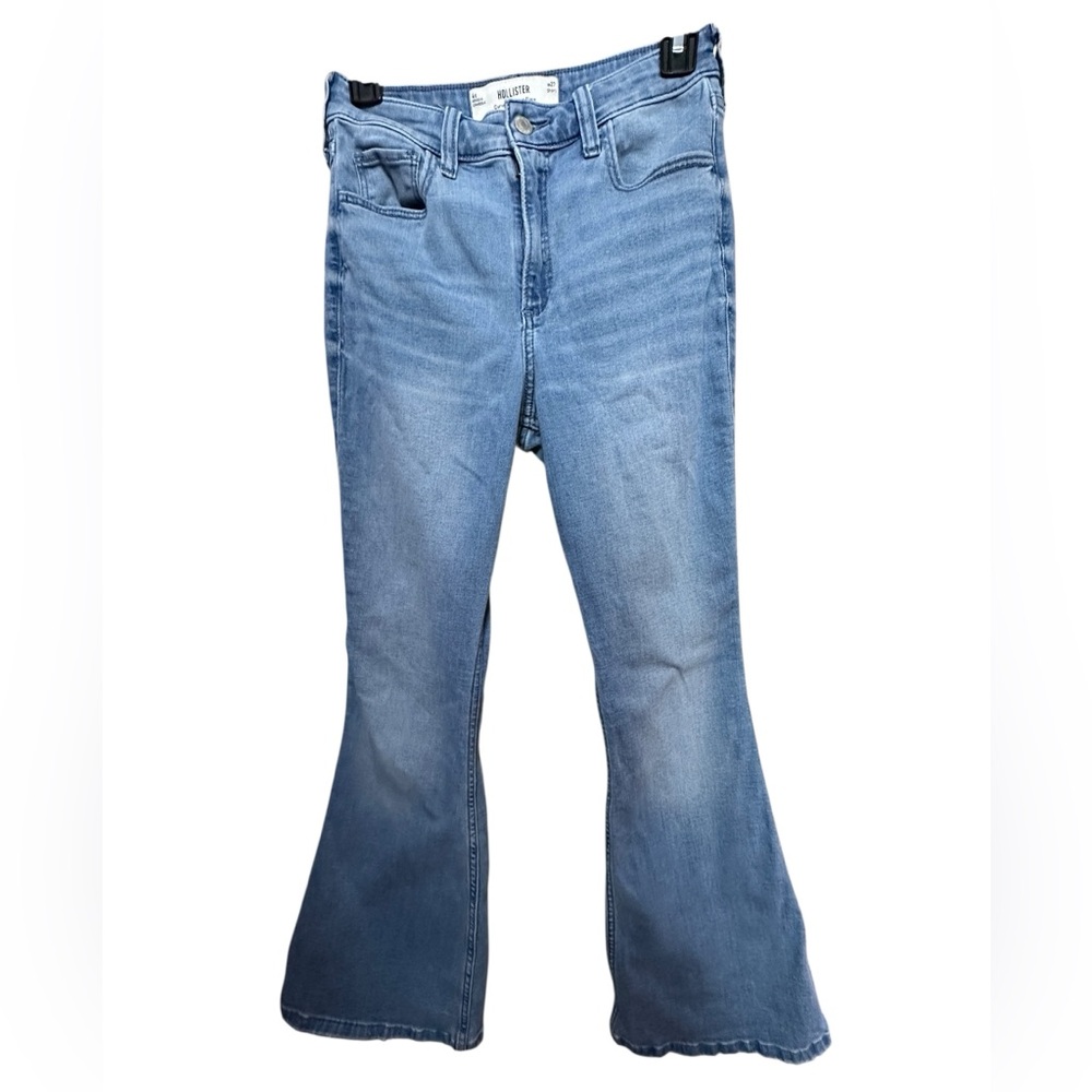Hollister High Rise Light Wash Distressed CURVY Flare Jeans Stretch 27 Short